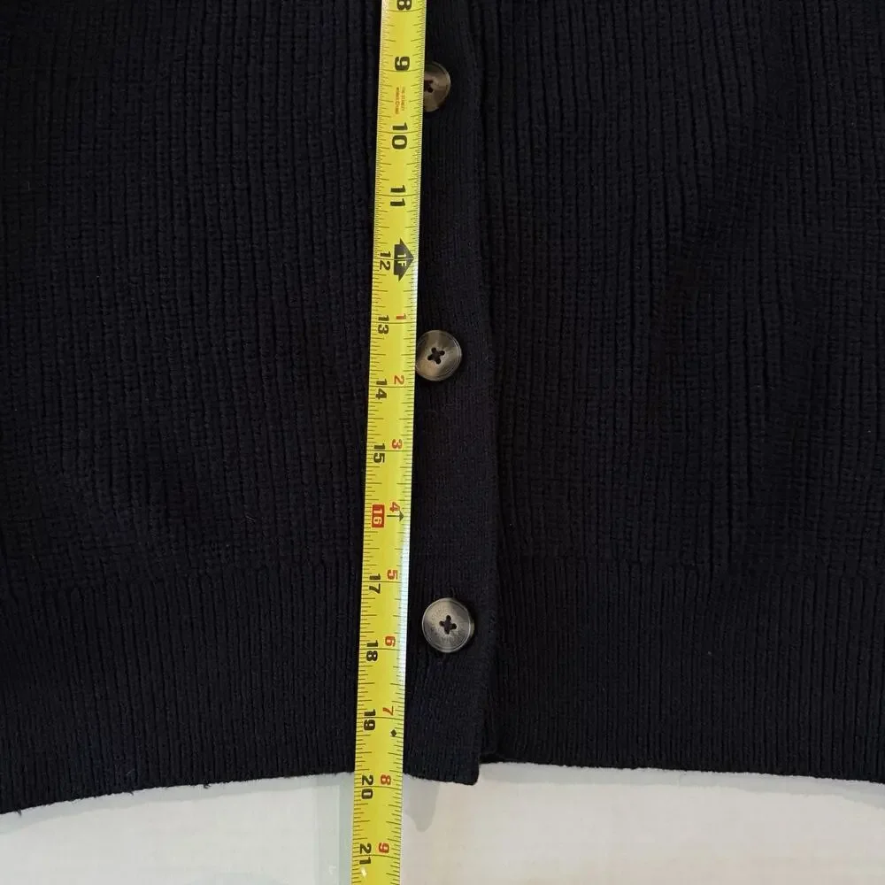 Banana Republic Large Black Ribbed Raglan Button Cardigan Sweater